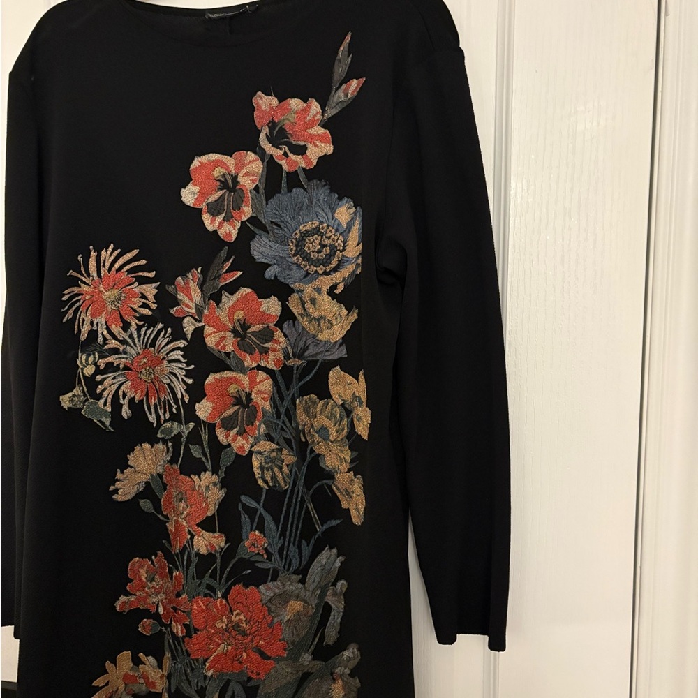 Zara Black Dress with Red and Blue Floral print